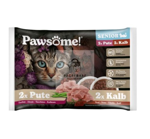 Pawsome! Alutasakos eledel mixpack, idős macskáknak - pulyka és borjú (4x85g)