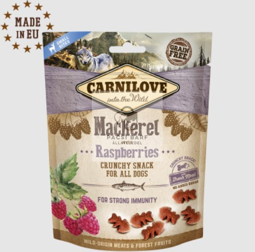 Carnilove Crunchy Mackerel with Raspberries - Makrélás ropogós jutalomfalat kutyáknak 200g