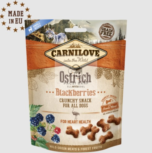 Carnilove Crunchy Ostrich with Blackberries - Struccos ropogós jutalomfalat kutyáknak, 200g