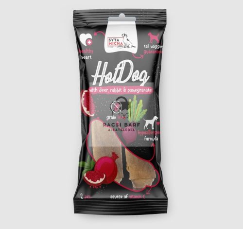 Syta Micha Hot Dog rágócsont kutyáknak – nyúl & gránátalma, szarvasbőrben (2 db)