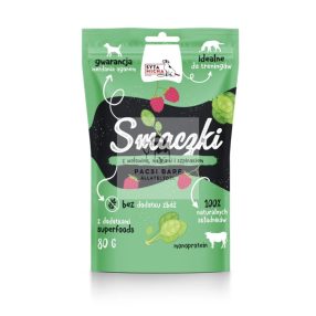   Syta Micha Smaczki Tréningfalat kutyáknak – Marhahús, málna és spenót (80 g)