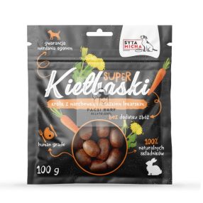   Syta Micha SUPER kolbászkák kutyáknak – nyúl, répa és pitypang (100 g)