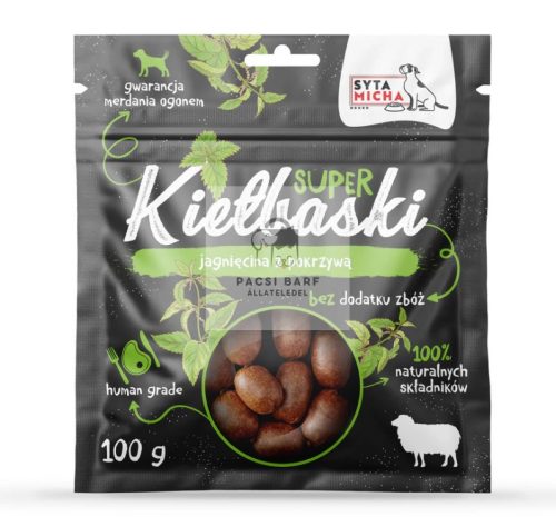 Syta Micha SUPER kolbászkák kutyáknak – bárány és csalán (100 g)