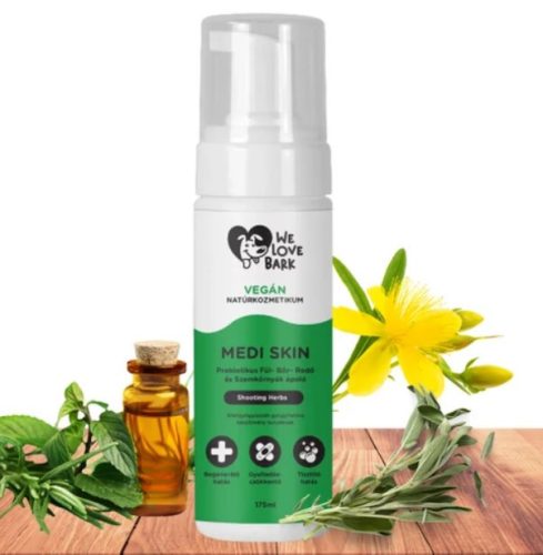 Kutya prebiotikus szemkörnyék ápoló, fül, bőr és redő ápoló hab - Medi Skin, We Love Bark