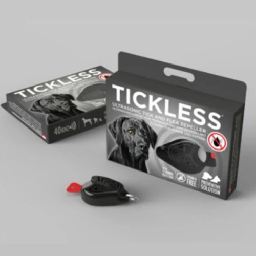 Vegyszermentes ultrahangos kullancs- és bolhariasztó medál kutyáknak és macskáknak, TICKLESS - fekete